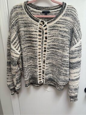J. Crew Cream and Black Striped Knit Button Cardigan